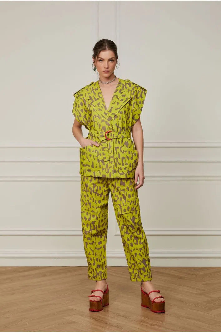 Printed Twill Vest with Belt