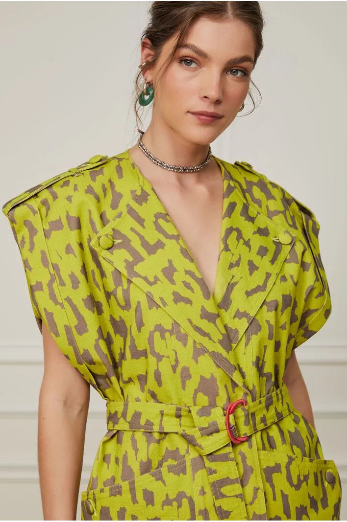 Printed Twill Vest with Belt