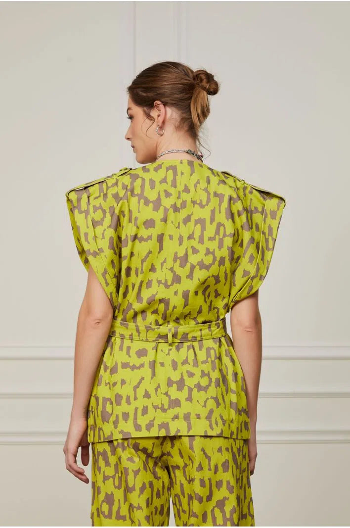 Printed Twill Vest with Belt
