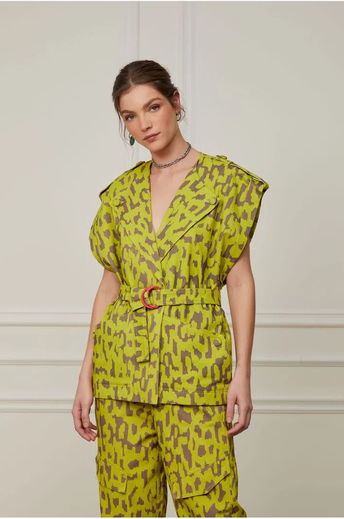 Printed Twill Vest with Belt
