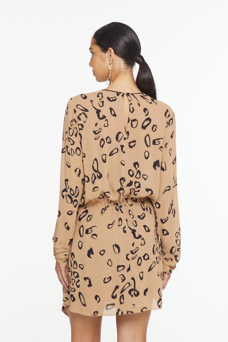 Short Dress With Overlapping Skirt and Tie At The Waist- Leopard Print