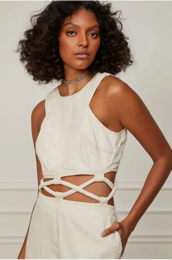 Twill Beige Jumpsuit with Cutouts