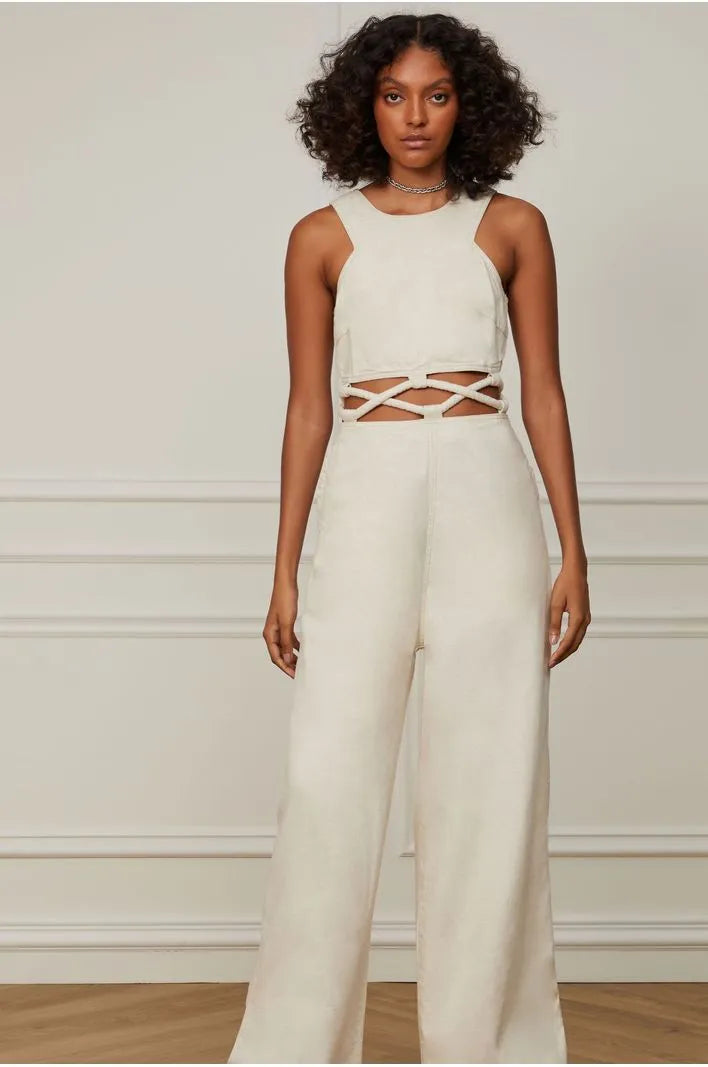 Twill Beige Jumpsuit with Cutouts