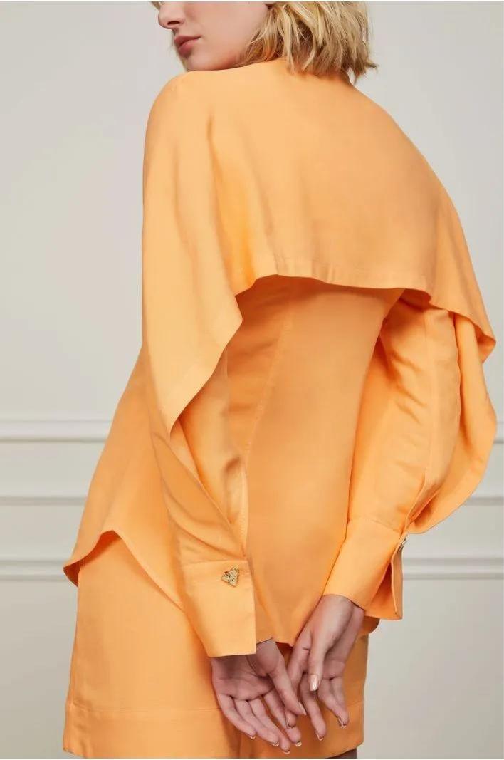 Long Sleeve Viscose Shirt With Linen Stitching - Spring in Summer