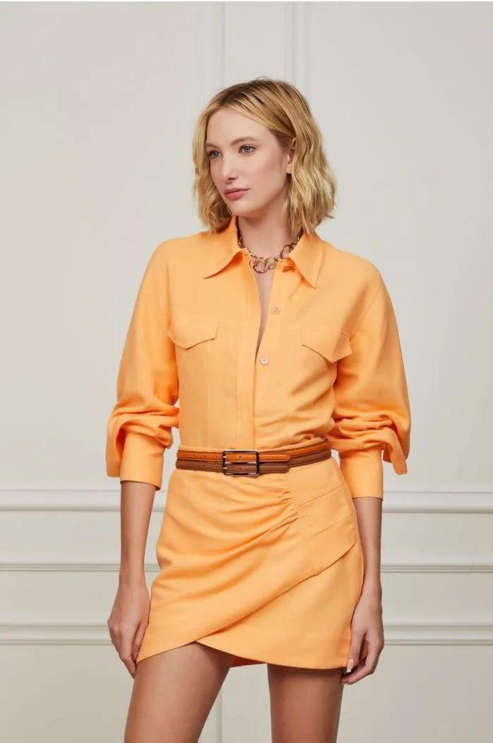 Long Sleeve Viscose Shirt With Linen Stitching - Spring in Summer