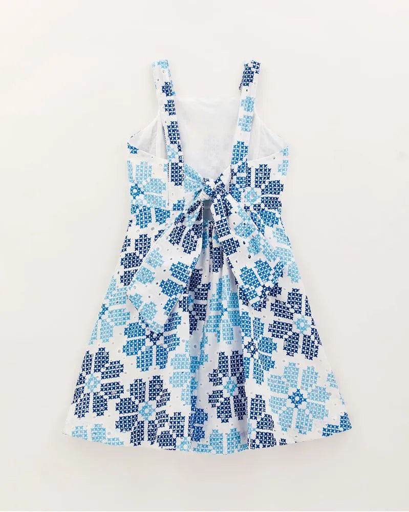 Blue Flower Dot Girls Dress