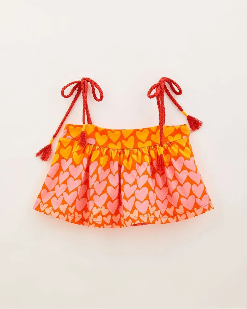 Red Coracaozito Mesh Blouse for Girls