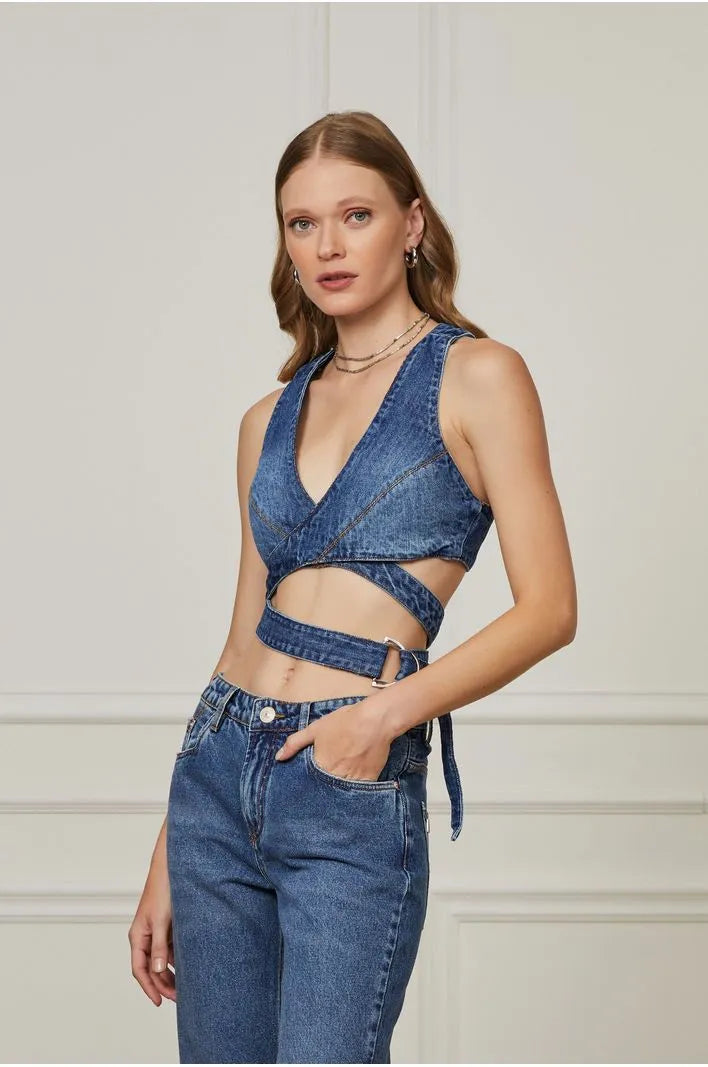 Cross-over Jeans Top With Buckle