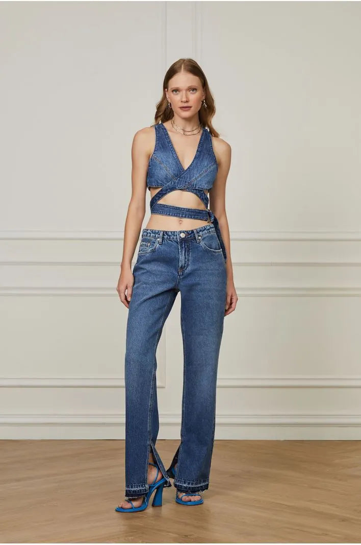 Cross-over Jeans Top With Buckle