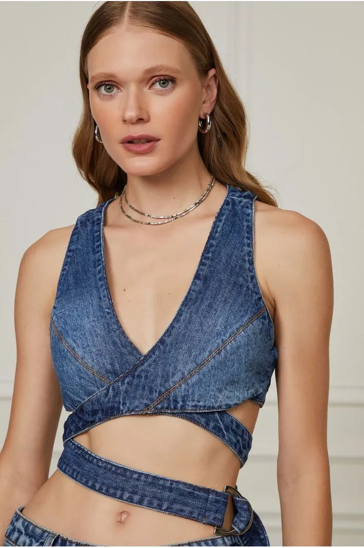 Cross-over Jeans Top With Buckle