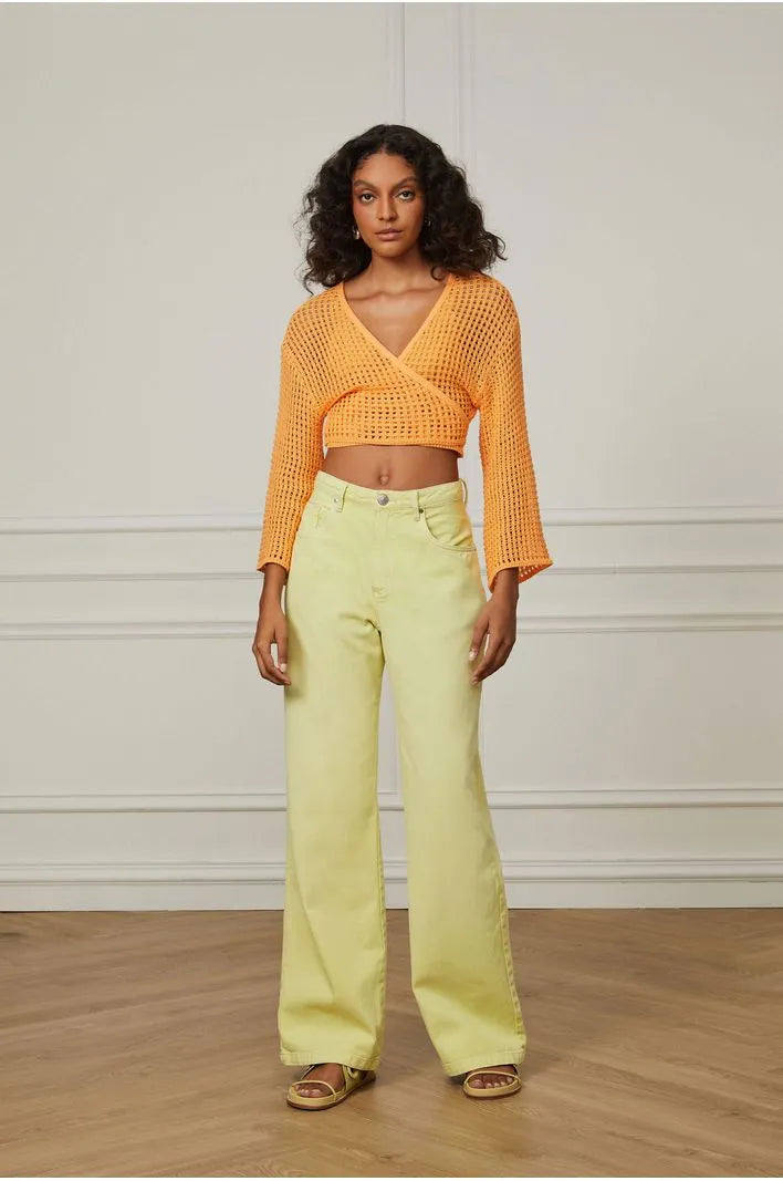 Knitted Fabric Wrap Orange Blouse