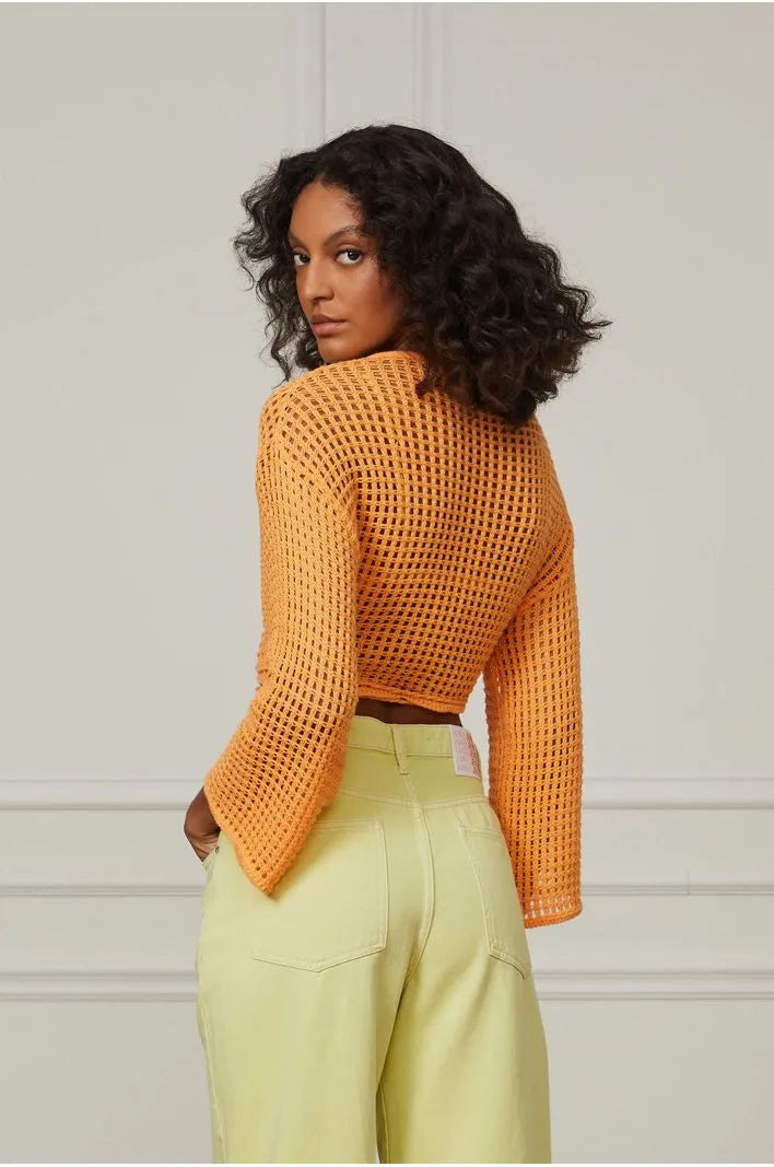 Knitted Fabric Wrap Orange Blouse