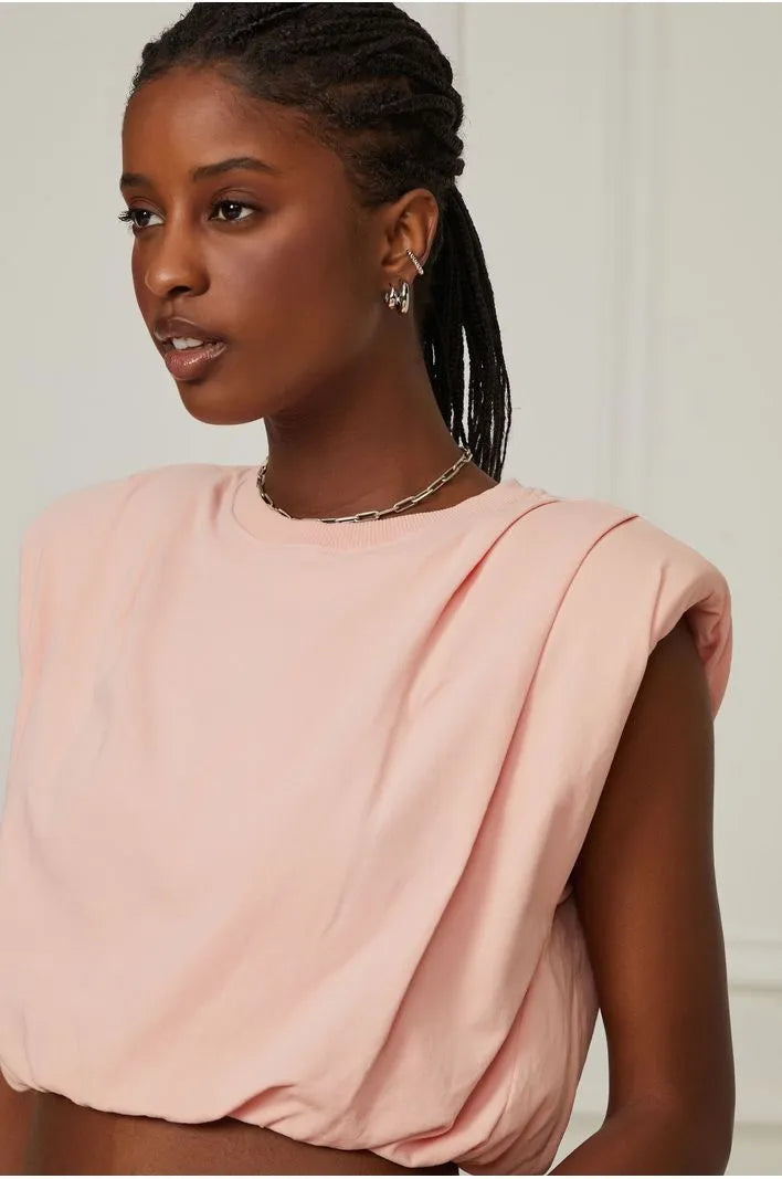 Box Cropped Tank Top With Shoulder Pads