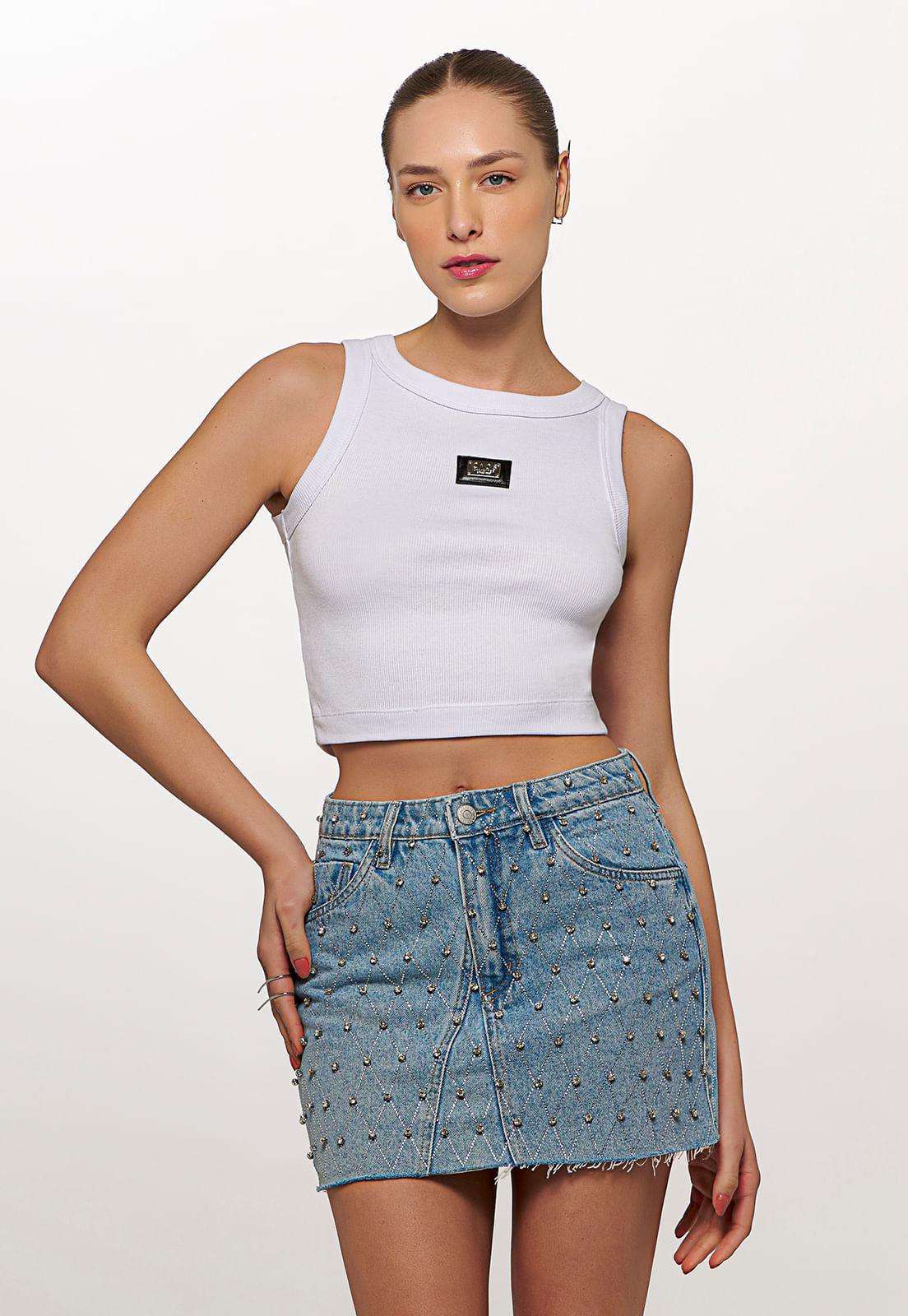 White Ribbed Knit Crop Top Loewe anagram