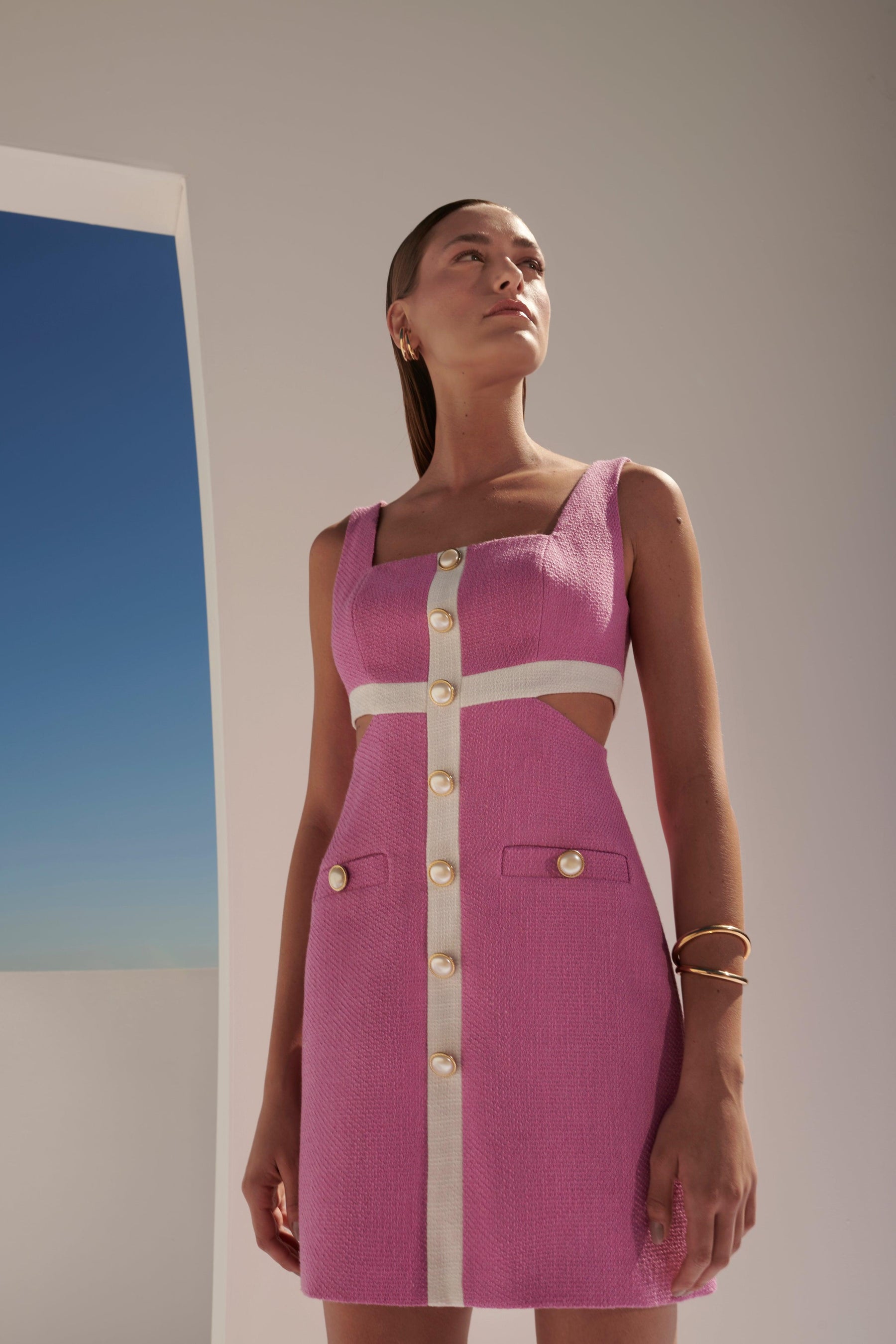 mini tweed pink dress balmain