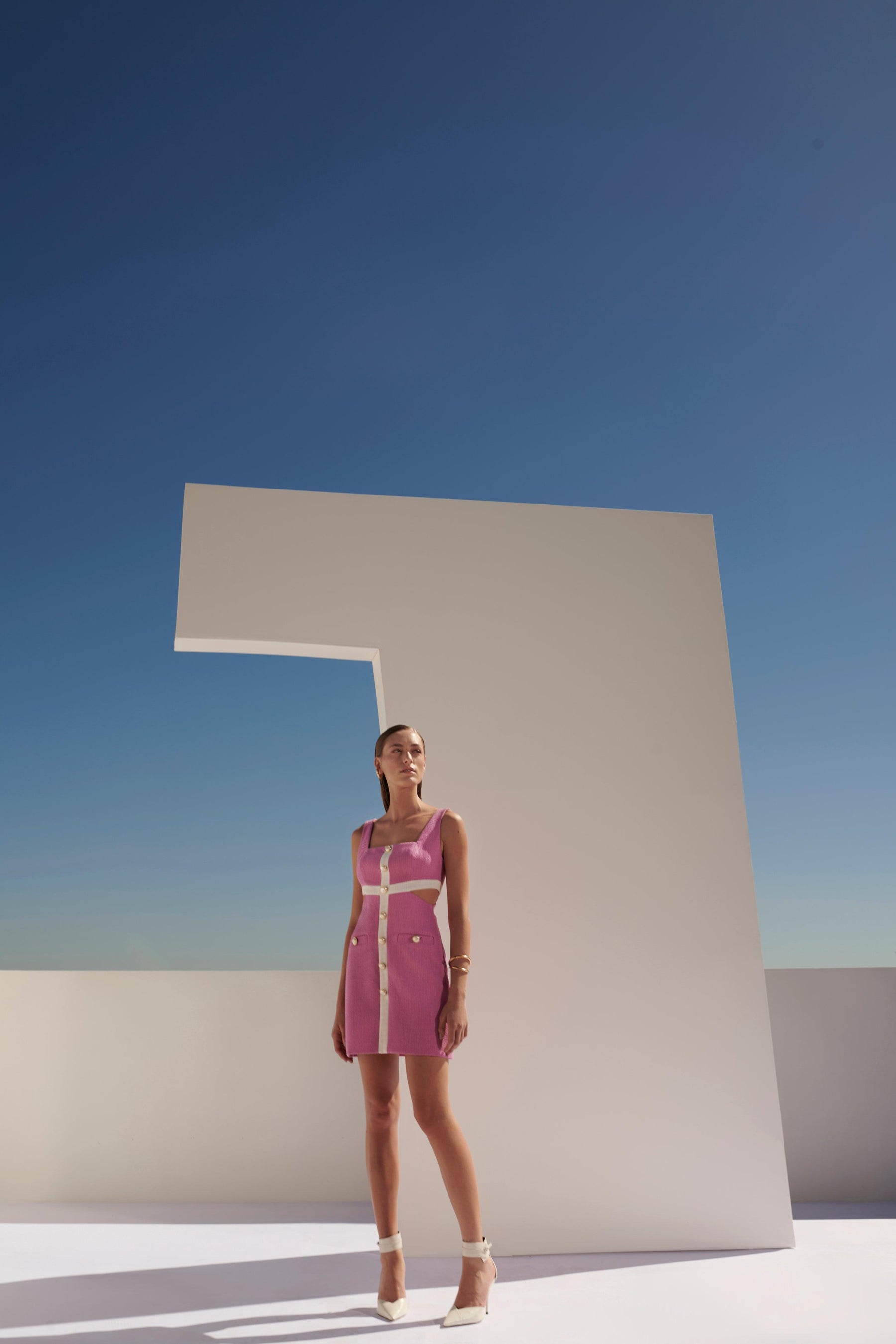 Cutout Mini Pink Tweed Dress - Spring in Summer