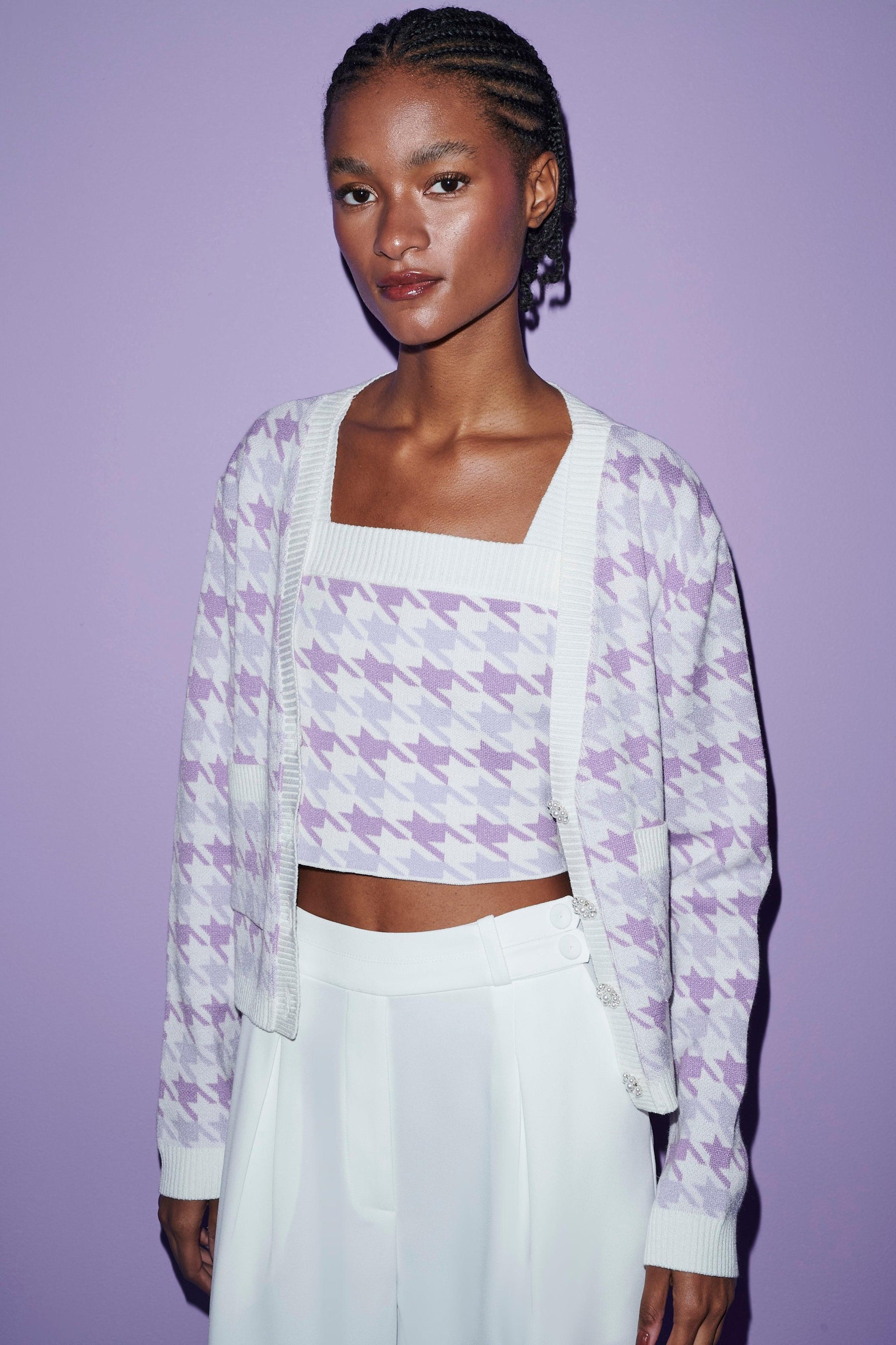 Twin Set Houndstooth Jacquard Set rebecca vallance chanel balmain purple