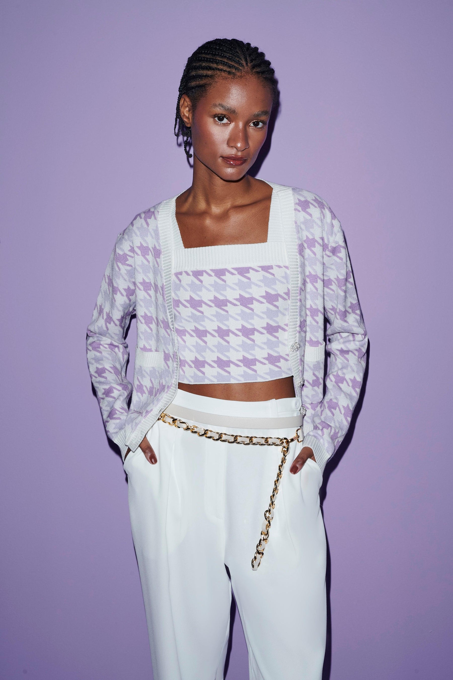 Twin Set Houndstooth Jacquard Set rebecca vallance chanel balmain purple