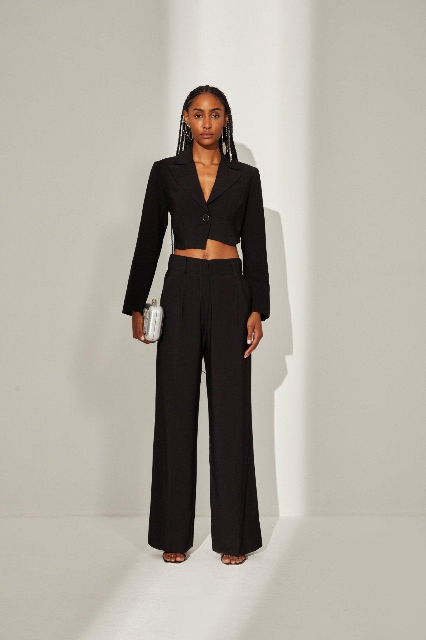 Black Crop Asymmetric Blaze & Pants - Spring in Summer