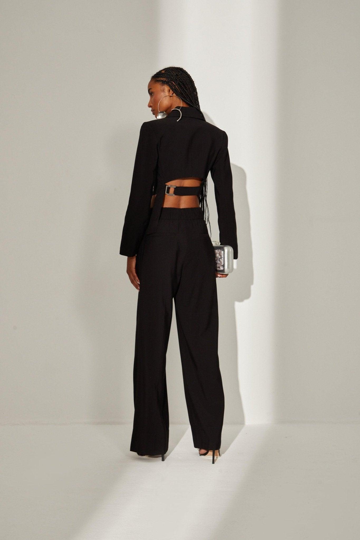 Black Crop Asymmetric Blaze & Pants - Spring in Summer