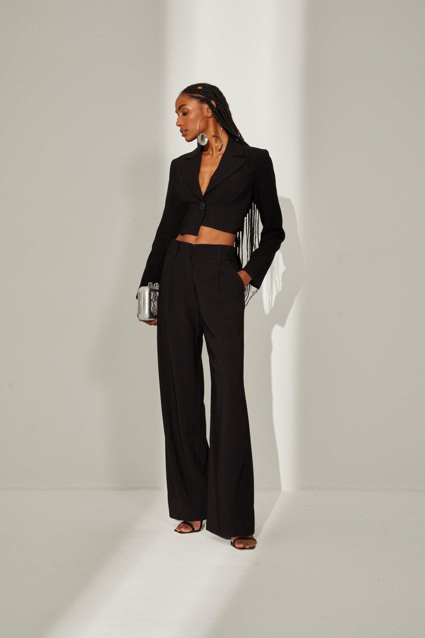 Black Crop Asymmetric Blaze & Pants - Spring in Summer