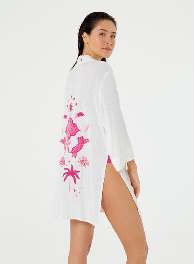 Embroidered White Kimono - Spring in Summer