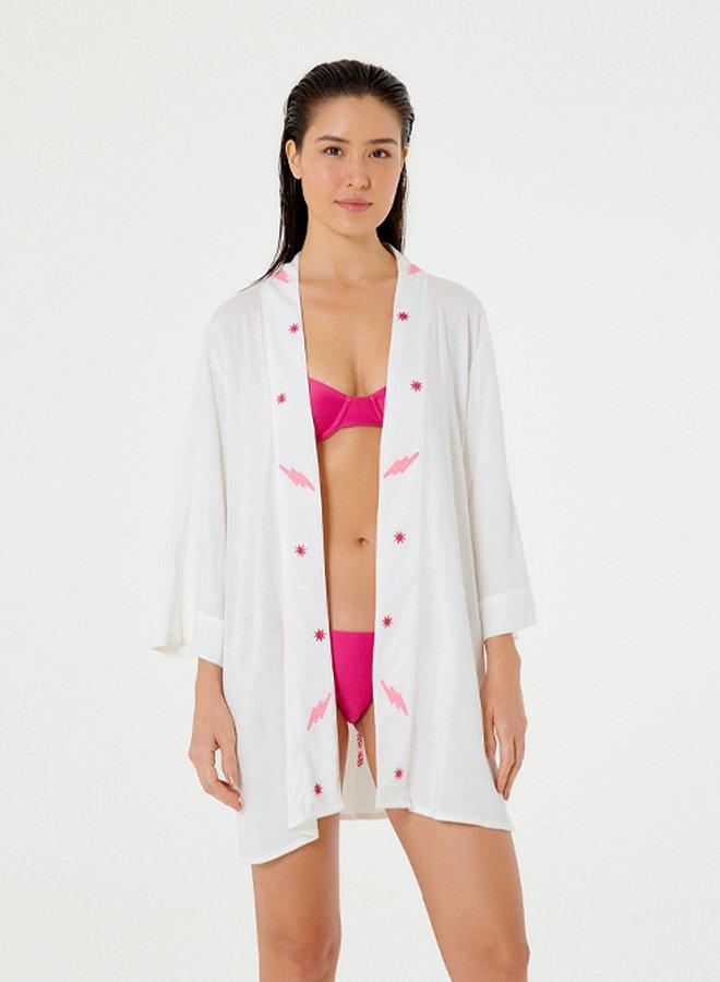 Embroidered White Kimono - Spring in Summer