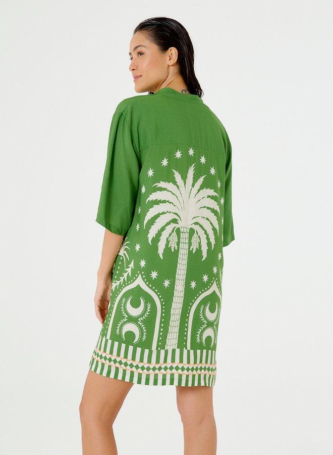 Green Palm Tree Short Dress - Spring in Summer