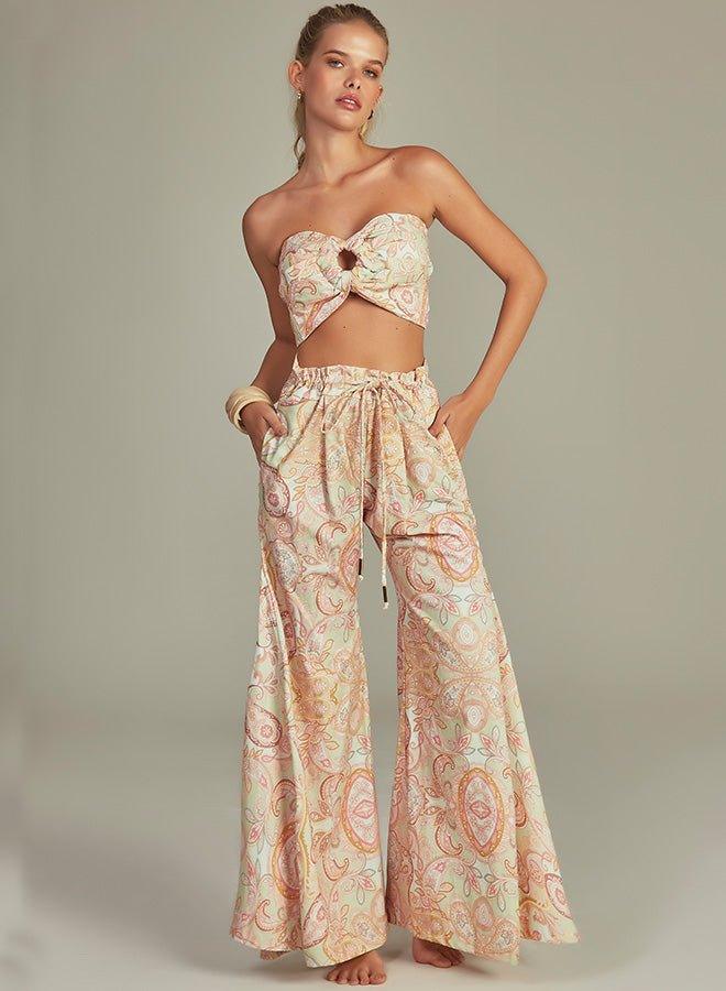 Lydia Pantalon Green Paisley Print - Spring in Summer