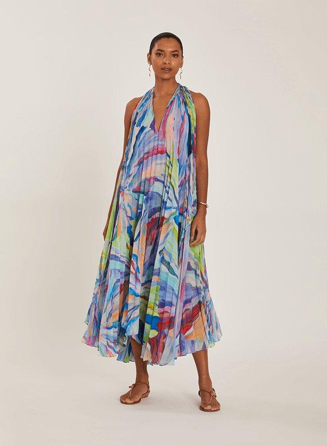 PLEATED V NECK DRESS - Spring in Summer