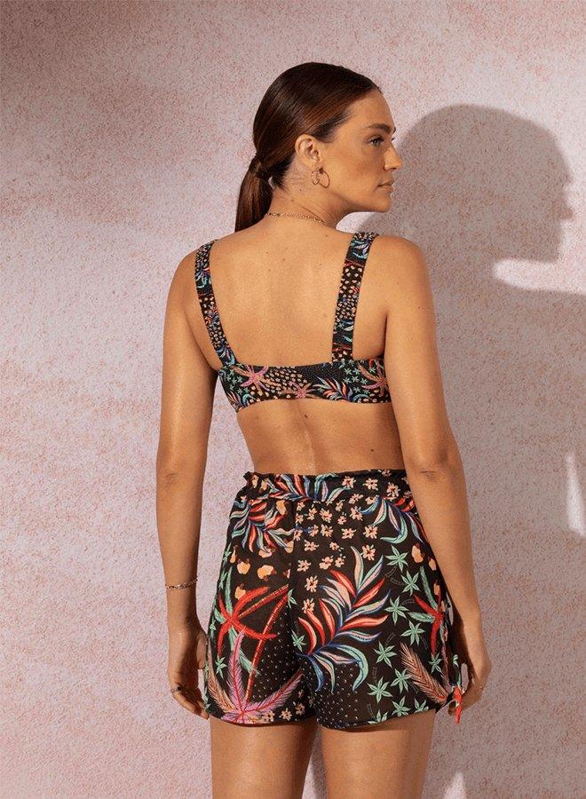 Sheer Black Beach Shorts Cover-up with Floral Print - Spring in Summer