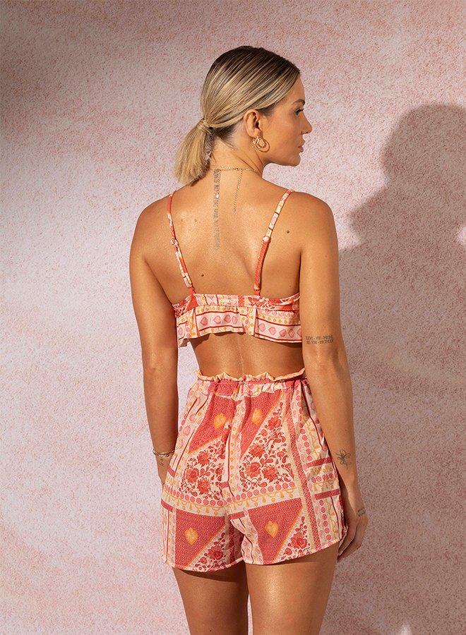 Sheer Orange Beach Shorts/ Cover-up with Floral Print - Spring in Summer