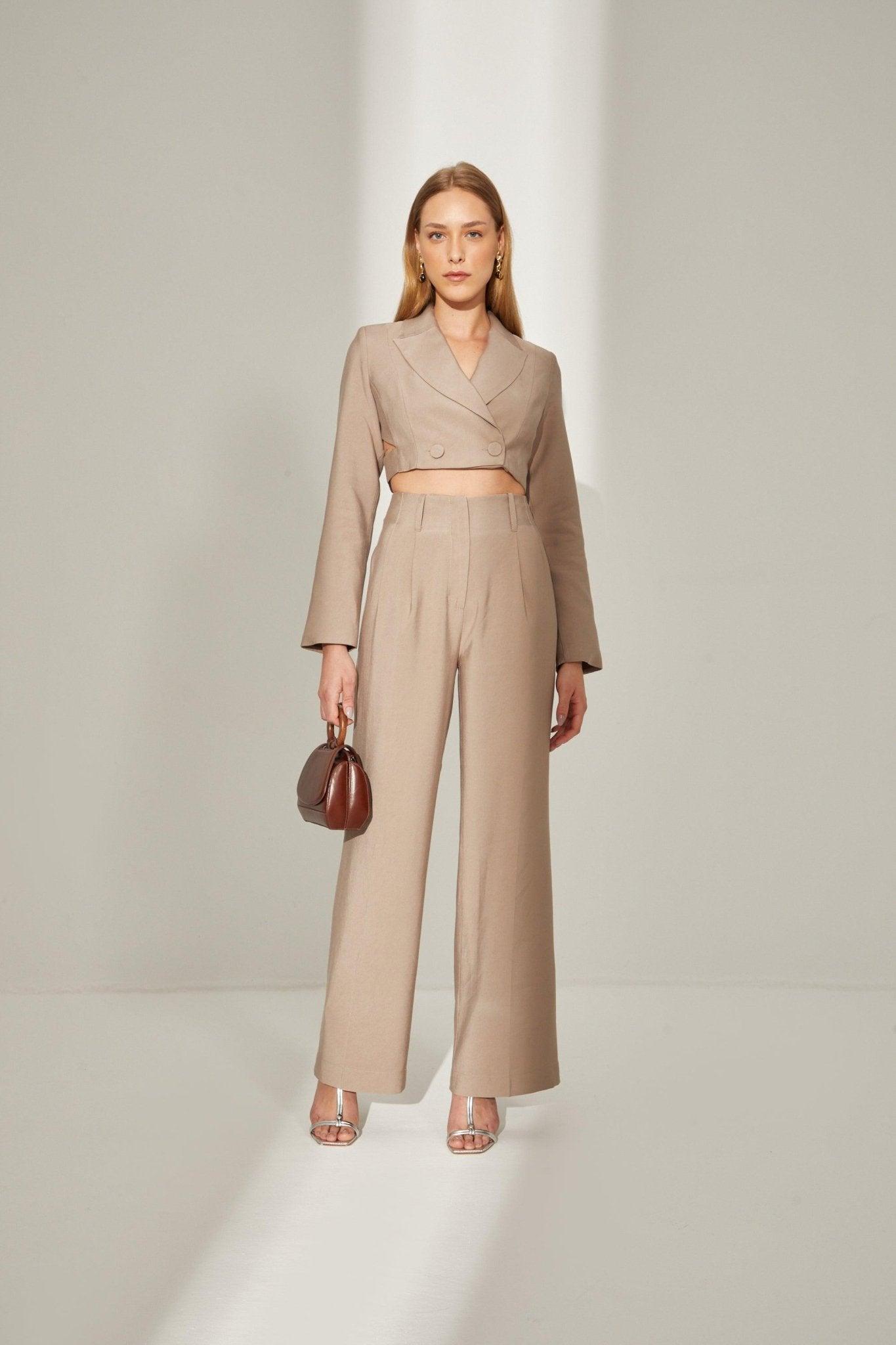 Shitake Cropped Blazer & Pants Set - Spring in Summer