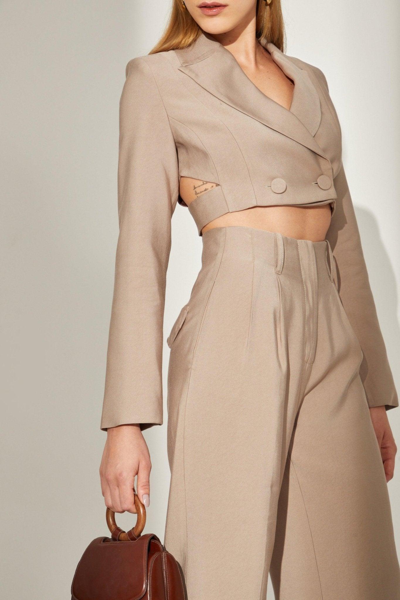 Shitake Cropped Blazer & Pants Set - Spring in Summer