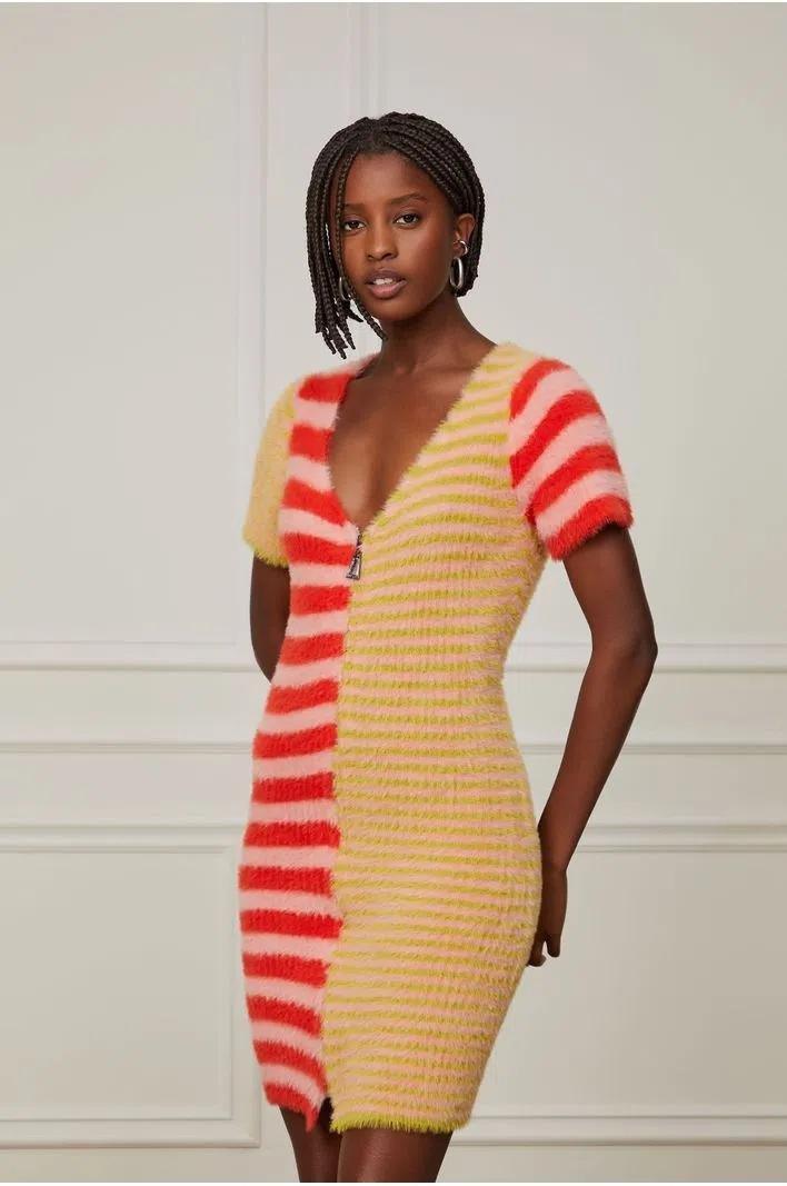 STRIPED KNIT DRESS WITH ZIPPER - Spring in Summer
