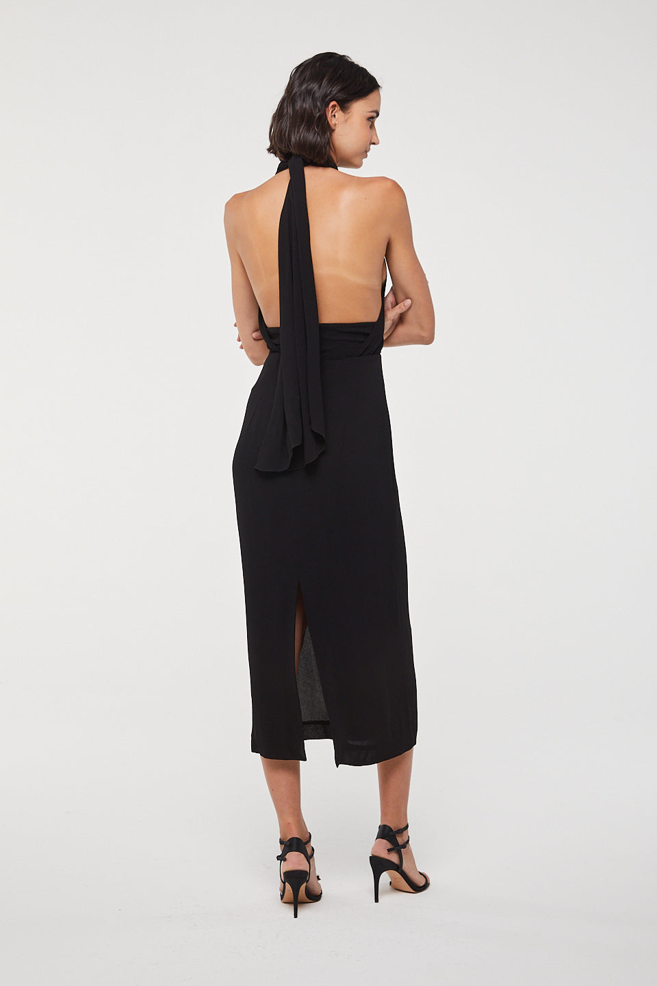 Black Midi Dress With Crossed Neckline