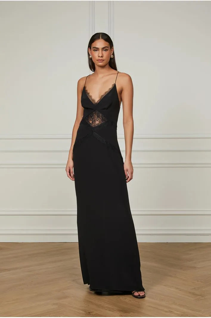 Long Black Dress with Lace Details