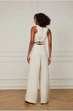 Twill Beige Jumpsuit with Cutouts