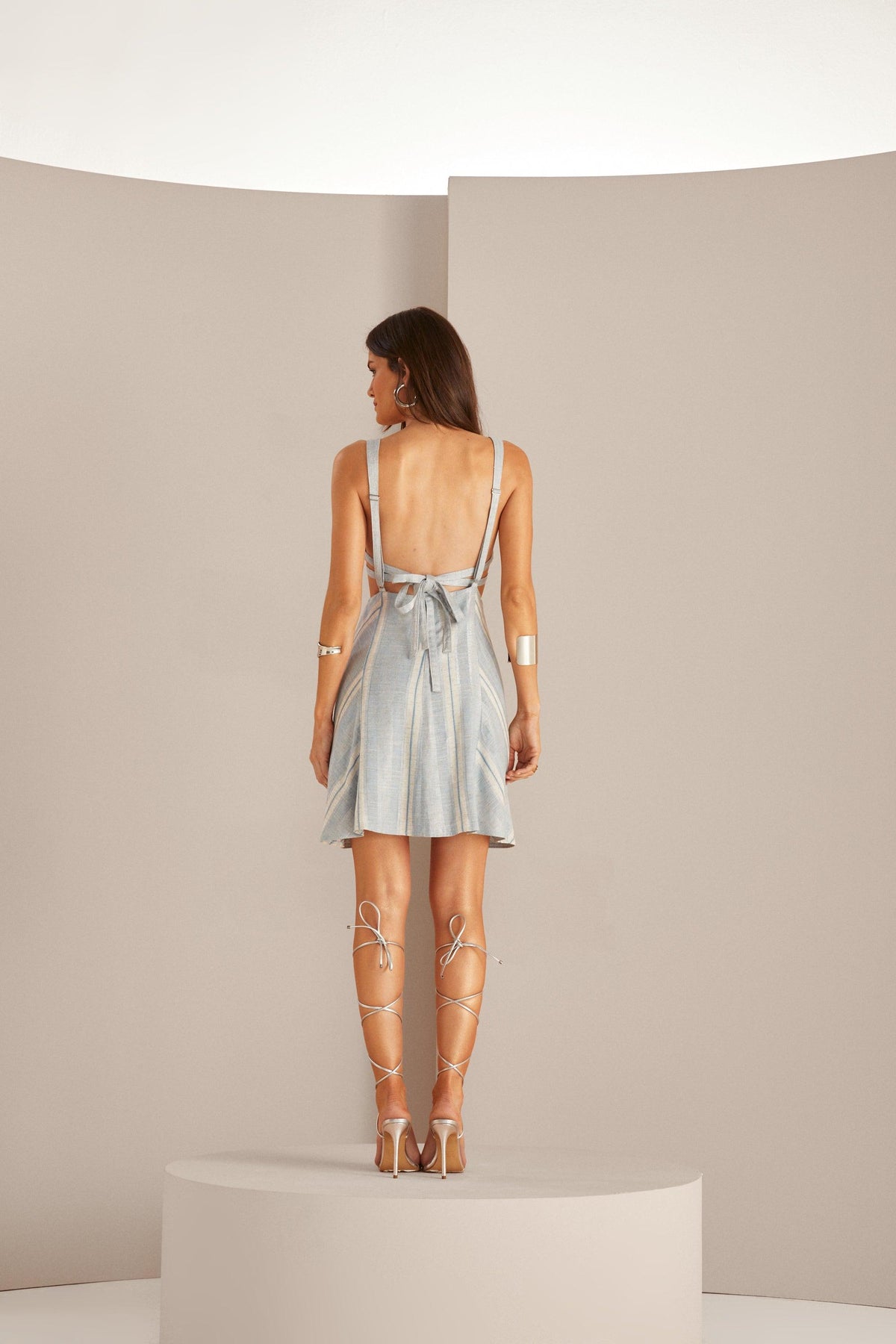 Cutout Stripe Metallic Linen Dress