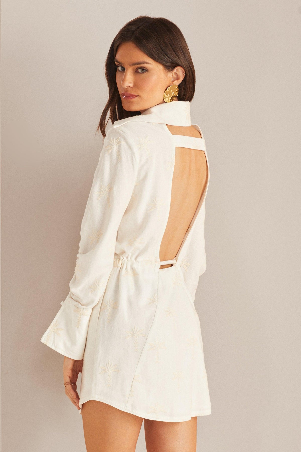 Long Sleeve Embroidered Shirt Dress - Spring in Summer