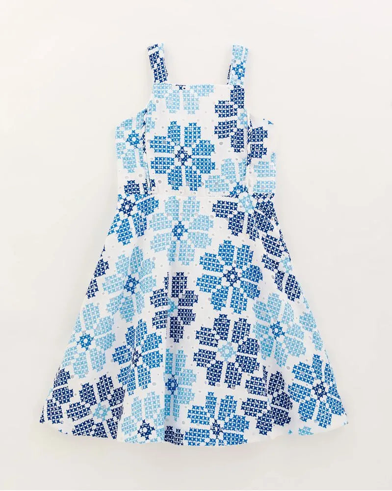 Blue Flower Dot Girls Dress