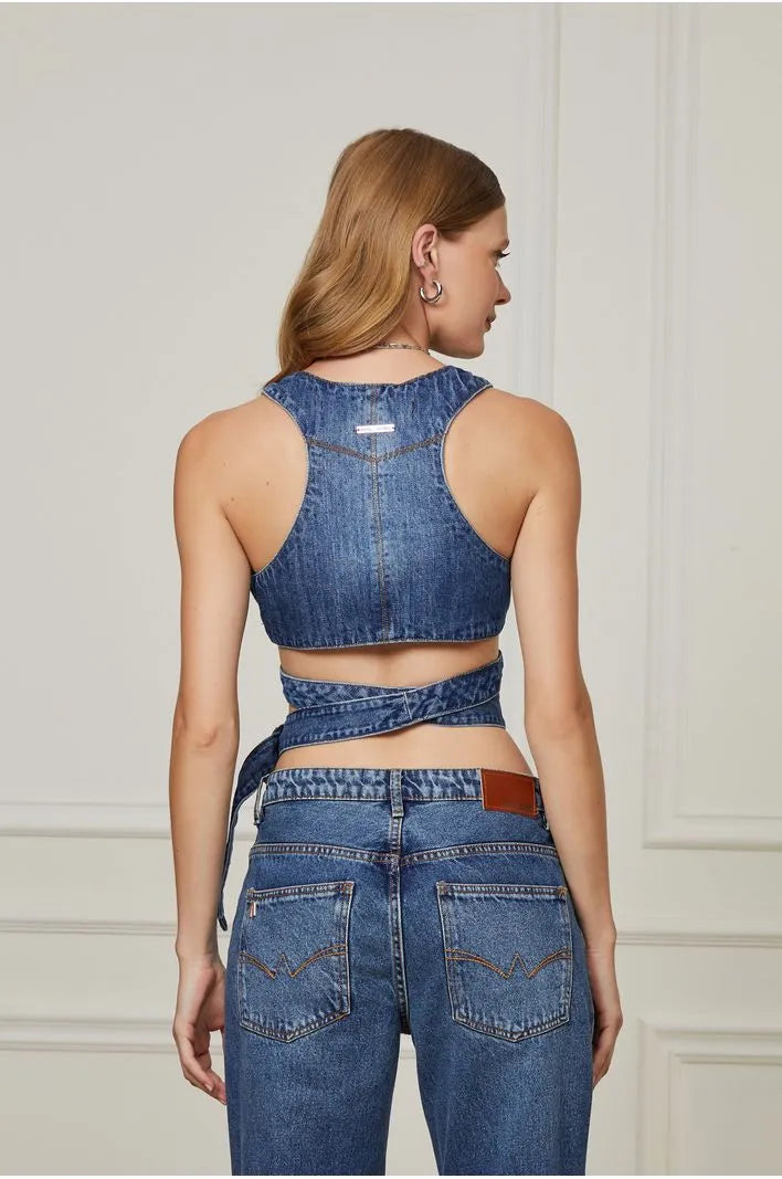 Cross-over Jeans Top With Buckle