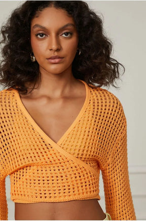 Knitted Fabric Wrap Orange Blouse