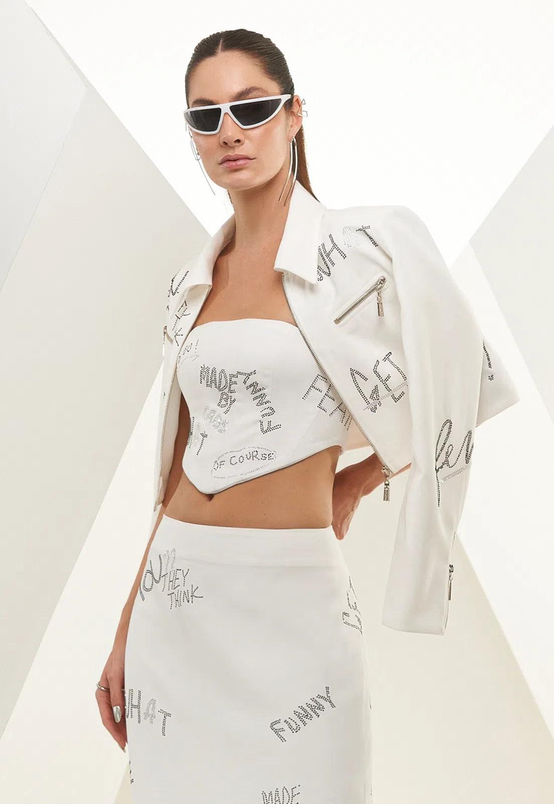 white corset with graffiti strapless funky luxury