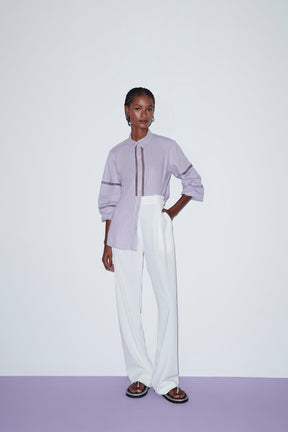 purple Linen Long Sleeve Shirt, designed with cutouts for a trendy twist