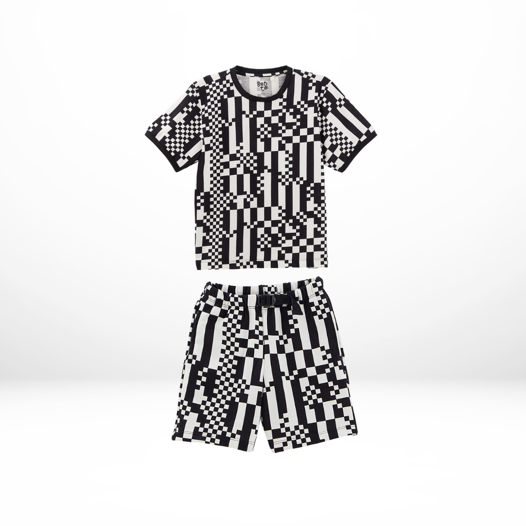 Racing Black and white Boys T-Shirt & Short Set