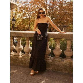 drape geometric black dress strapless