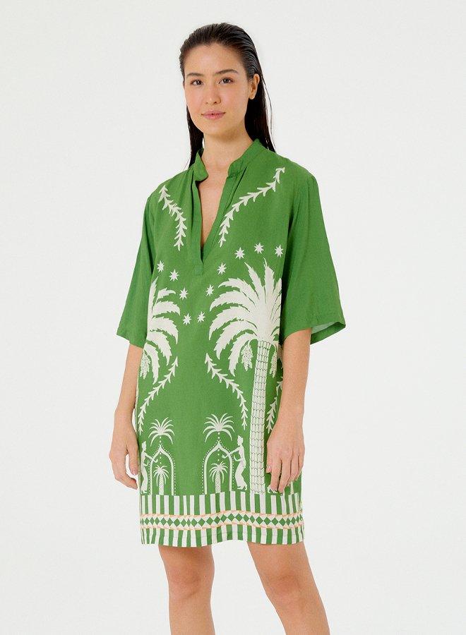 Green Palm Tree Short Dress - Spring in Summer