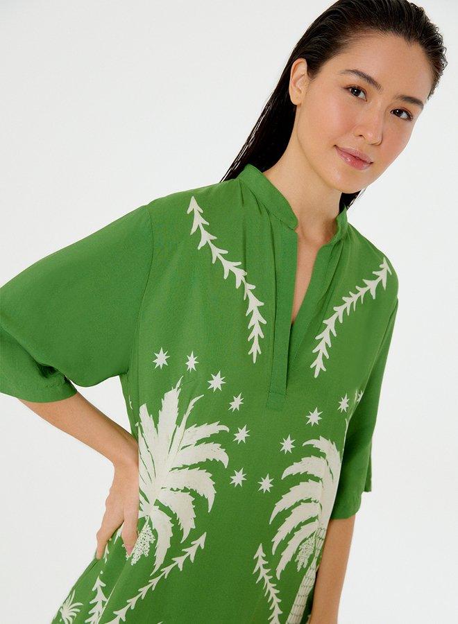 Green Palm Tree Short Dress - Spring in Summer