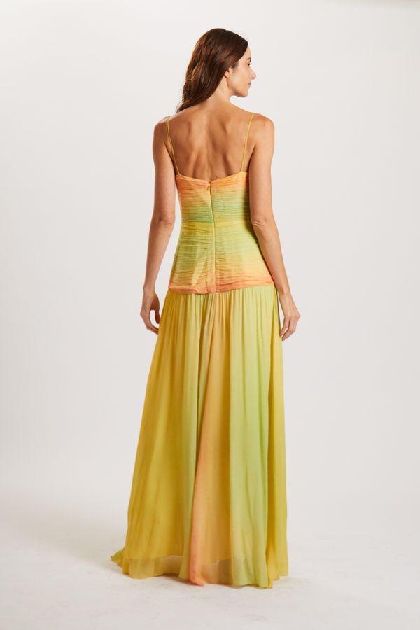 LONG DRAPED DRESS WITH STRAIGHT NECKLINE - Spring in Summer